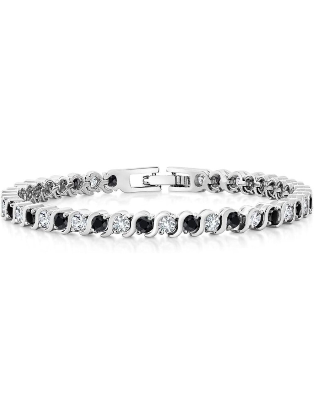 Women's Black 3mm 4.5 Cttw 7 Inch Gold Plated Sapphire Hypoallergenic Bracelet
